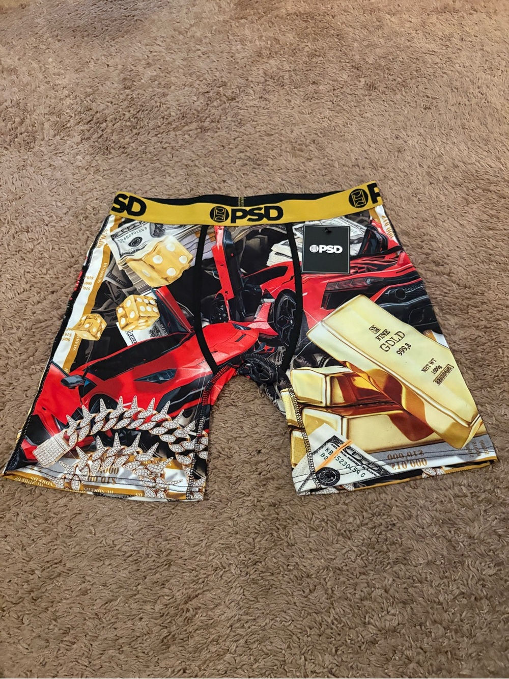 PSD Men’s Boxer Briefs - Red, Gold & Black Print